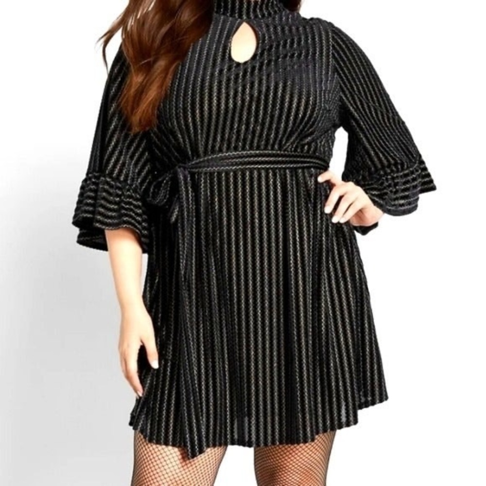 Elegant Black Striped Dress